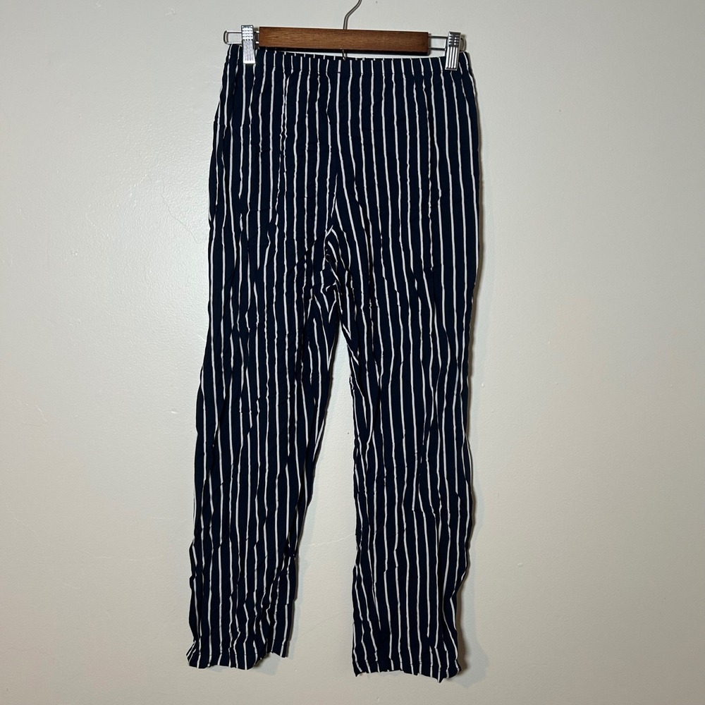 Brandy Melville Striped Pants Womens One Size Navy White Viscose Elastic Waist